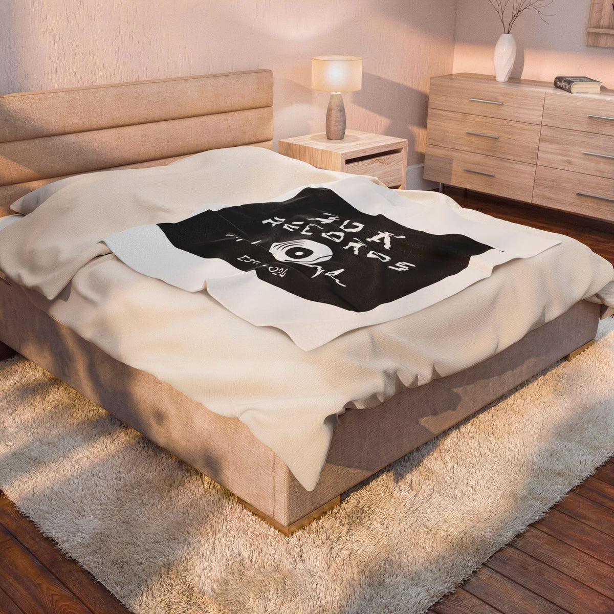 Rox Records Velveteen Plush Blanket — Black Logo Vinyl & Wave Design (Est. 2024)