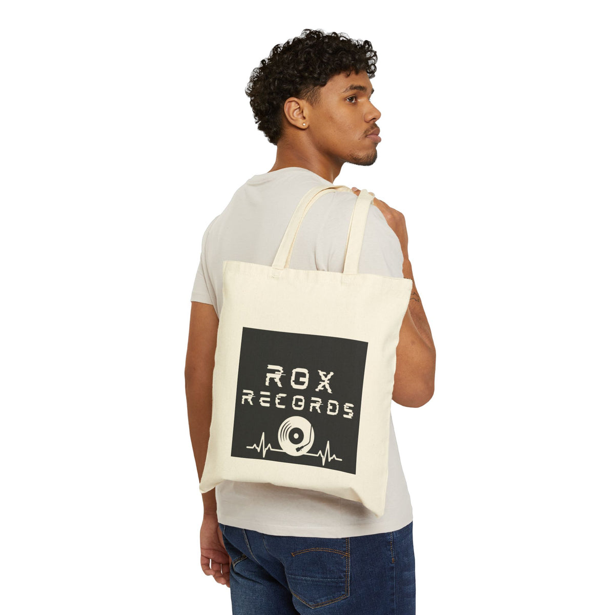Rox Records Canvas Tote Bag – Vinyl Logo Music Lover Grocery Bag